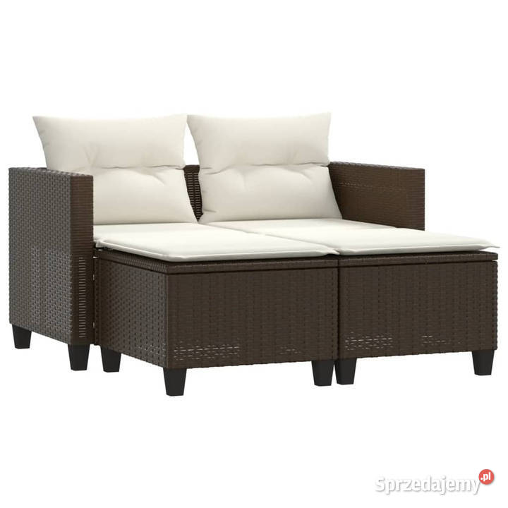 2osobowa sofa ogrodowa z podnóżkami brązowa