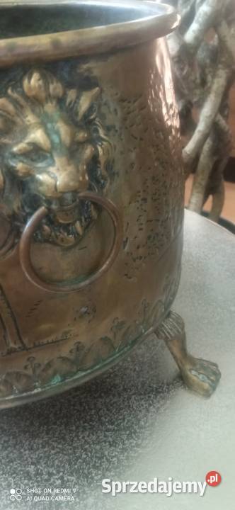 Doniczka mosiądz pojemnik z wytłoczonym wzorem podlaskie