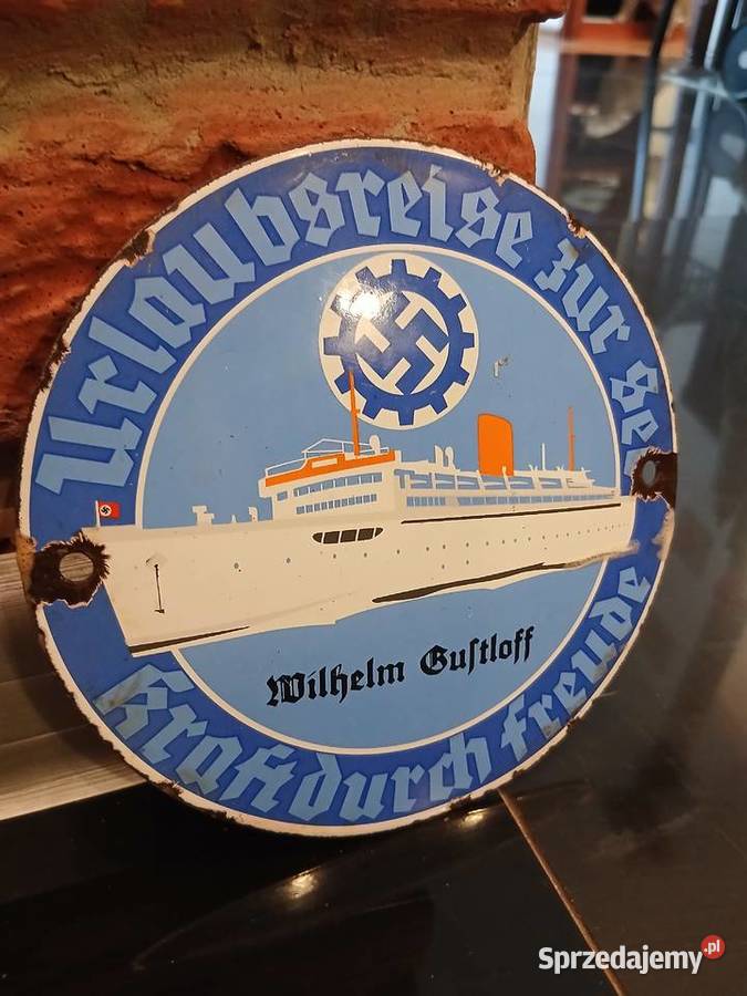 Stara tablica Wilhelm Gustloff reklama statku Antyki Bytom