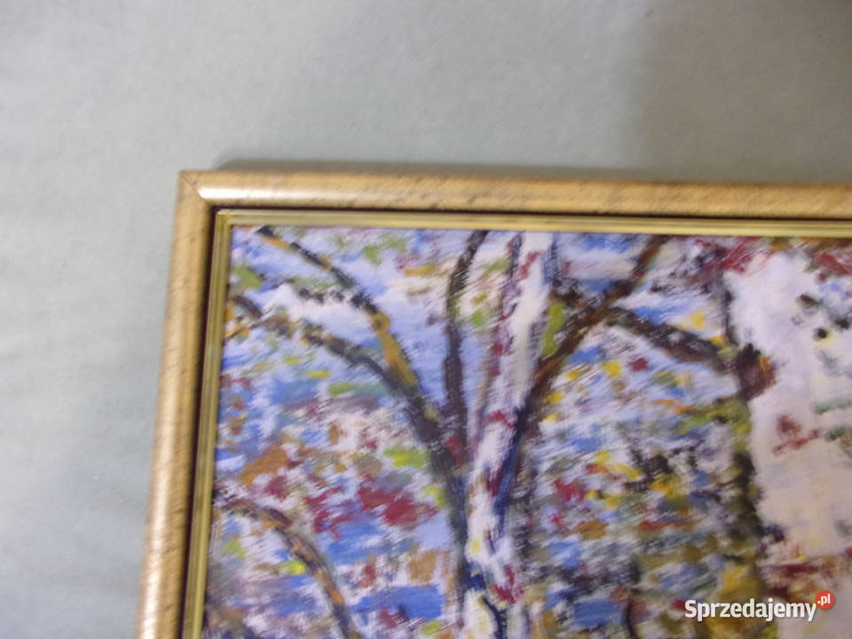 ładny stary olejny obraz Brzozowy Las rama sprzedam