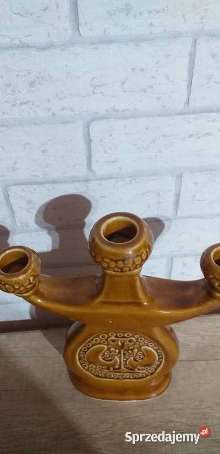 Swiecznik Bohnia trzyramienny Porcelana i szkło Przedbórz