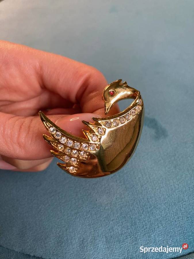 Nowa złota broszka łabędź cyrkonie vintage USA Nisko sprzedam