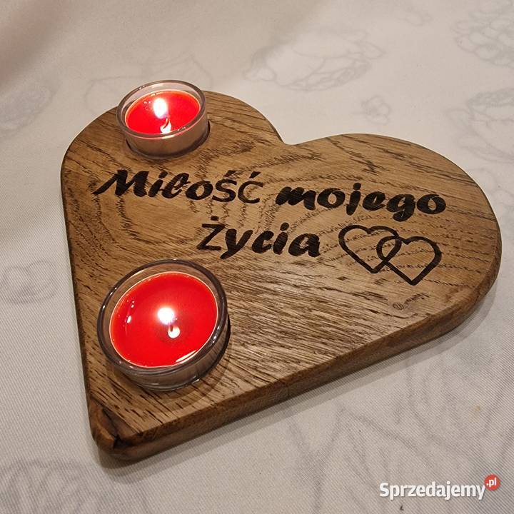 Świecznik drewniany serce z dębu Miłość mojego Sępopol sprzedam