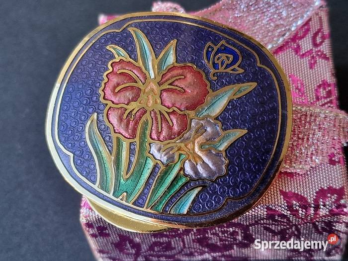CLOISONNE BROSZKA JAPOŃSKA SECESJA Z IRYSAMI pozłacane sprzedam