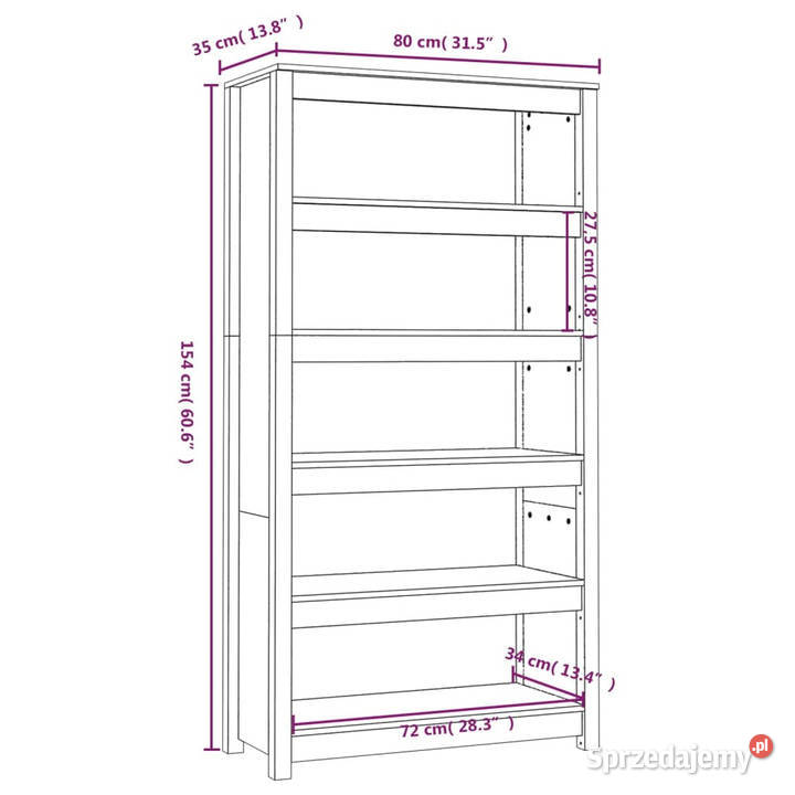 Regał na książki czarny 80x35x154 lite drewno Warszawa