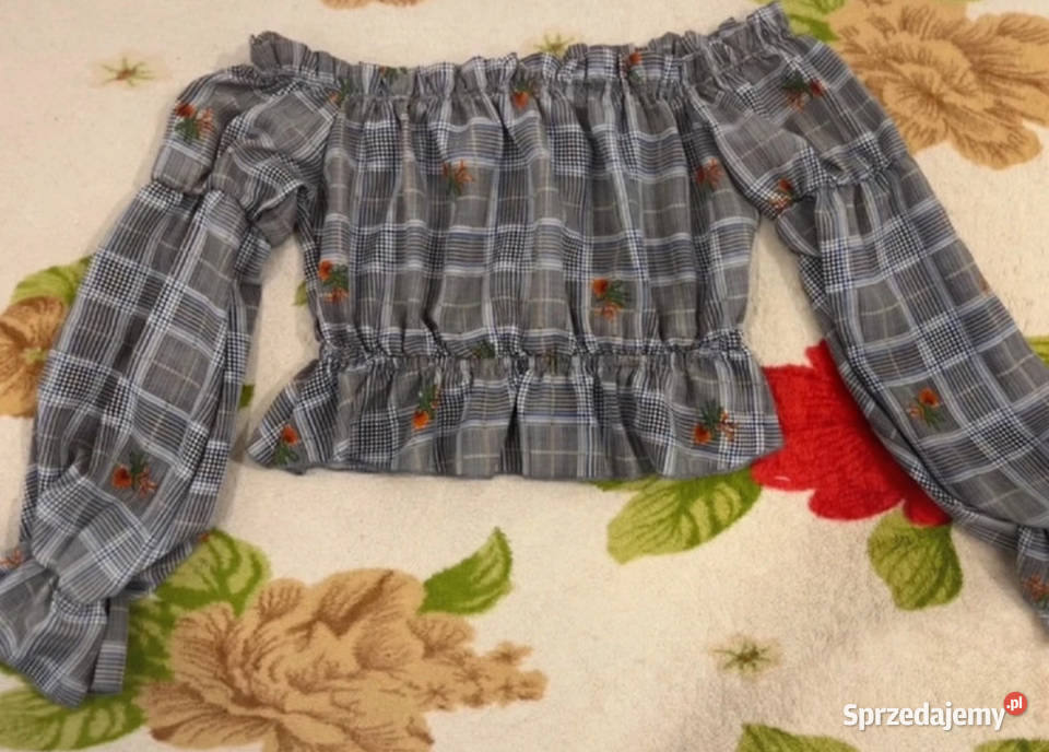 Szara bluzka z odkrytymi ramionami modna na Łódź sprzedam