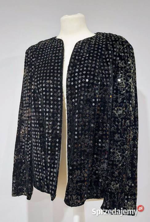 Marynarka vintage czarna z cekinami elegancka Inny materiał Odzież damska Józefów