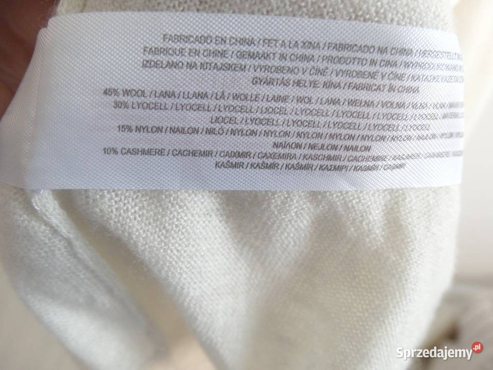 Sweter Wełniany Wełna z Kaszmirem Kremowy Dekolt Łomża