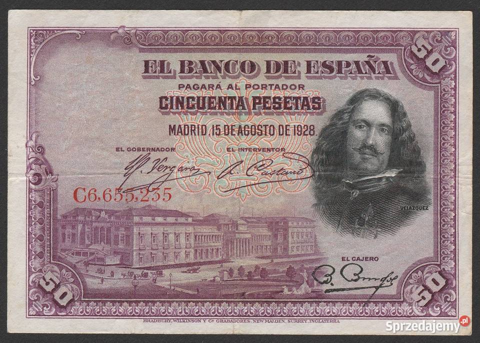Hiszpania 50 peset 1928 C66 Velazquez Łódź