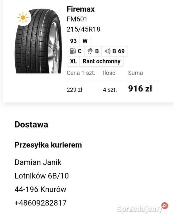Opony Letnie Firemax FM601 21545R18 Stan Idealny Samochodowe