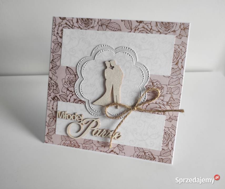 Kartka ręcznie robiona na Ślub złote róże Łódź