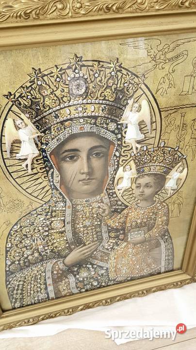 Stary duży obraz MB Częstochowskiej szkłem Ruda Śląska sprzedam
