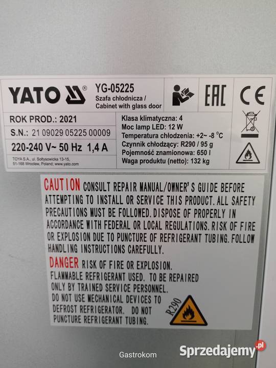 Szafa chłodnicza 650 l YATO YG05225 Wrocław sprzedam