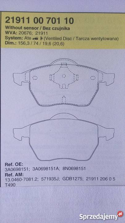 Klocki hamulcowe AUDI VW SEAT SKODA Układ hamulcowy Ciechanów