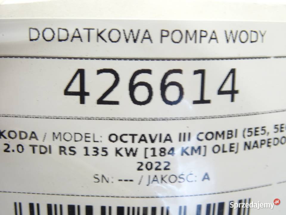 DODATKOWA POMPA WODY SKODA OCTAVIA III 20 184 sprzedam
