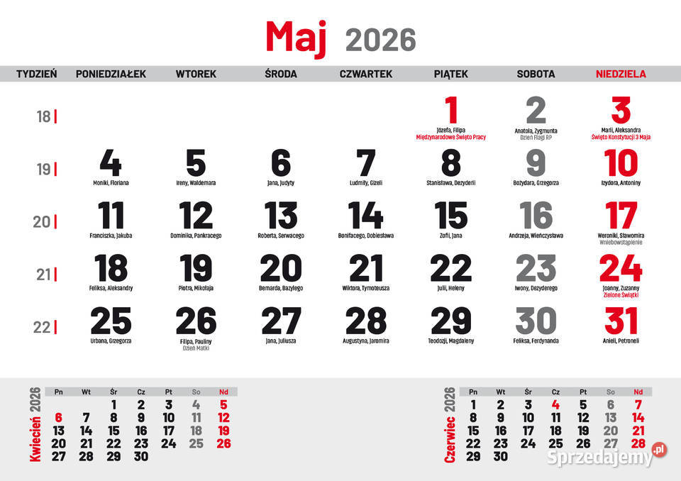 Kalendaria jednodzielne 2026 PROJEKT pdf A4 3 Piła sprzedam