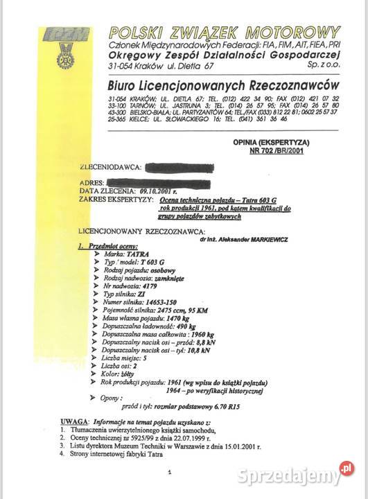 TATRA 603 T2 Auto zabytkowe produkcji 1961 Pozostałe Kraków