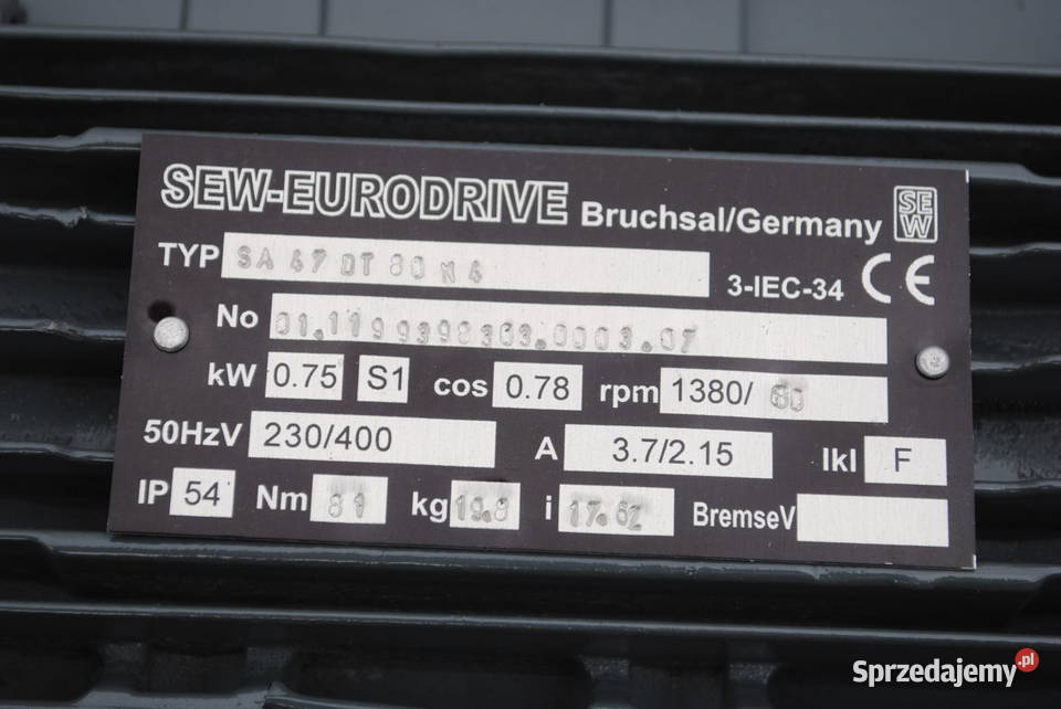 Motoreduktor kątowy 075kw 80obrmin Sew Kargowa