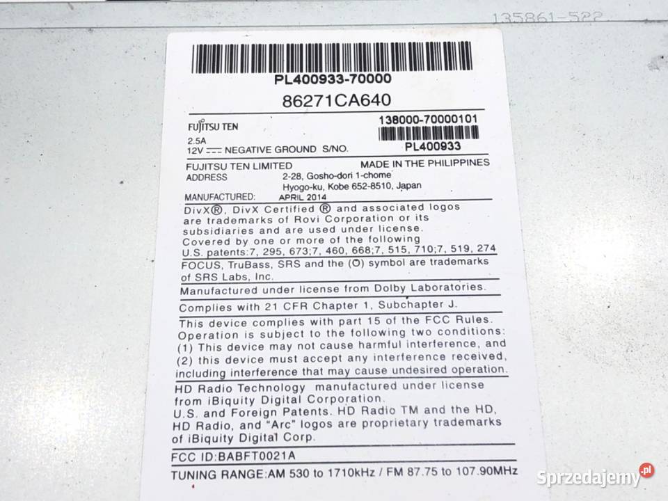 RADIO NAWIGACJA SUBARU BRZ 86271CA640 ODTWARZACZ sprzedam