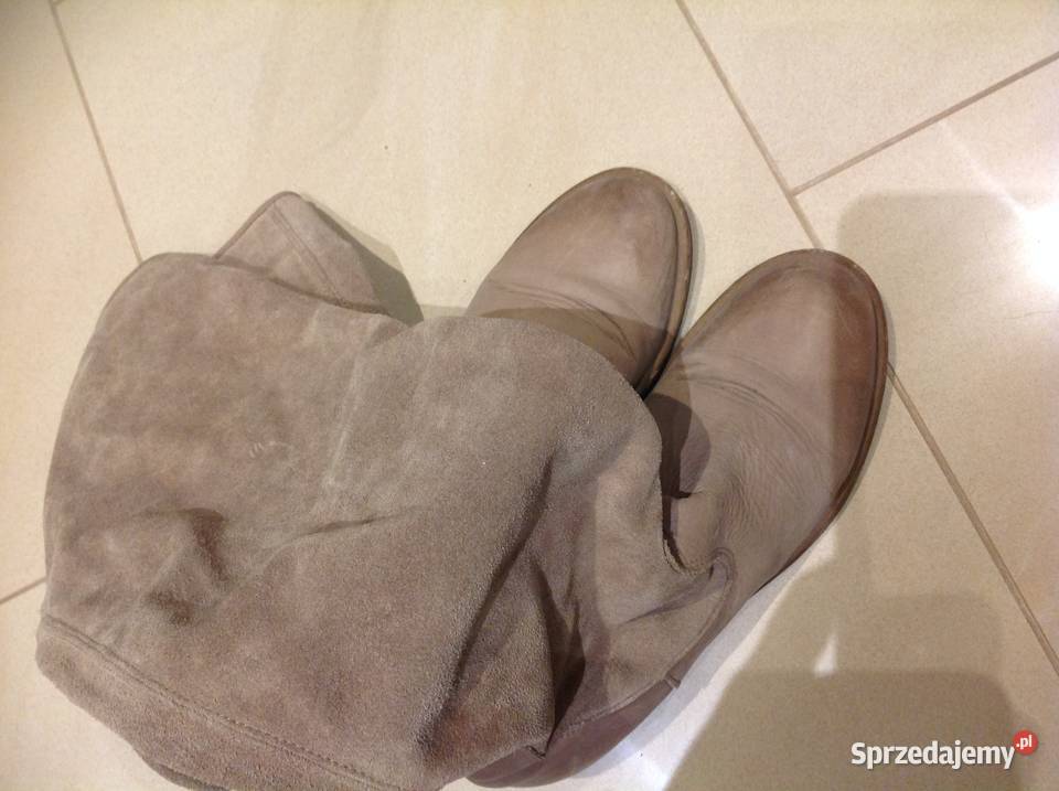 Włoskie Kozaki Beżowe Skórzane Damskie 36 Nowa Sól