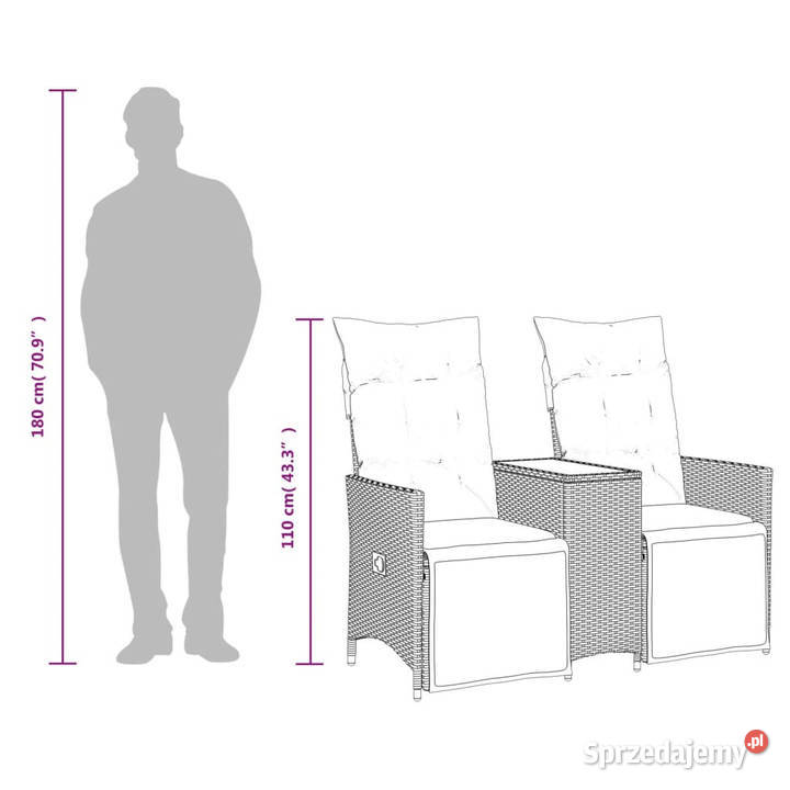 Rozkładana sofa ogrodowa ze stolikiem 2os brąz Krzesła ogrodowe