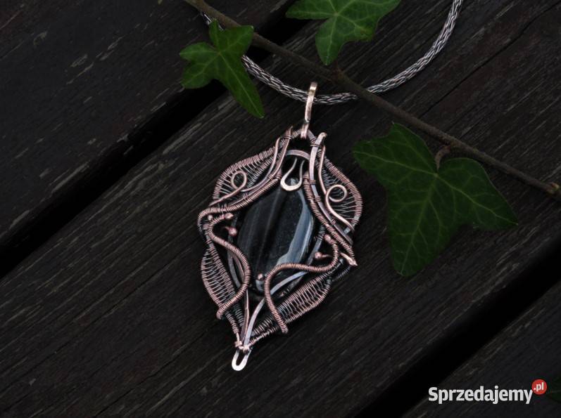 Miedziany wisiorek sokole oko rękodzieło