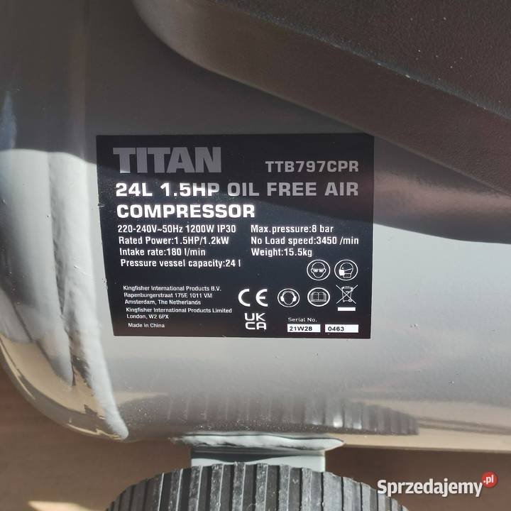 KOMPRESOR BEZOLEJOWY TITAN TTB797CPR 24L 8 BAR Zawiercie