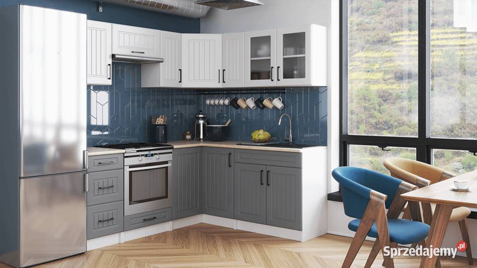 Kuchnia narożna ROTIZA BIAŁY MAT DENIM MAT Komplety mebli Brody