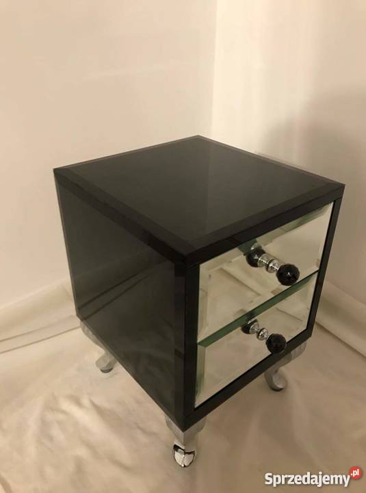 Stolik nocny z lustra czarny glamour ze szkla Kępno