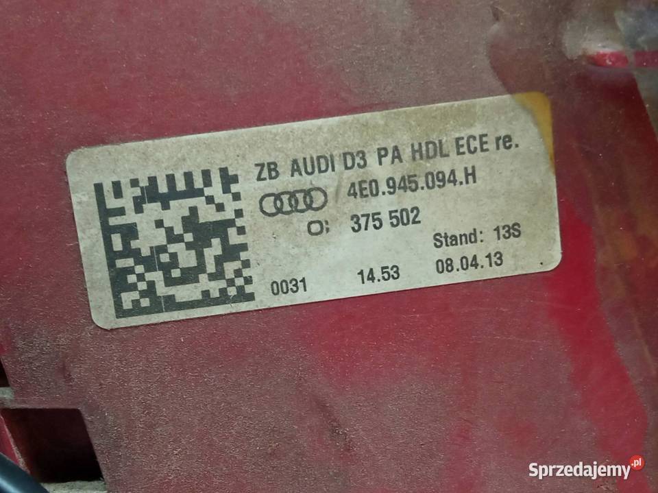 LAMPA TYŁ W KLAPĘ PRAWA 4E0945094H Audi A8 II
