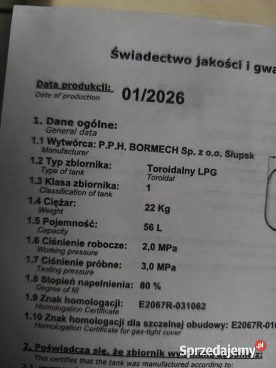 Butla LPG 56 litrów 9 lat ważna