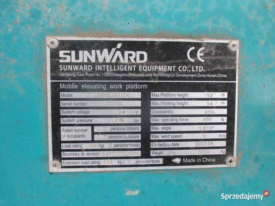 Podnośnik nożycowy14 m Sunward SWSL1412DC