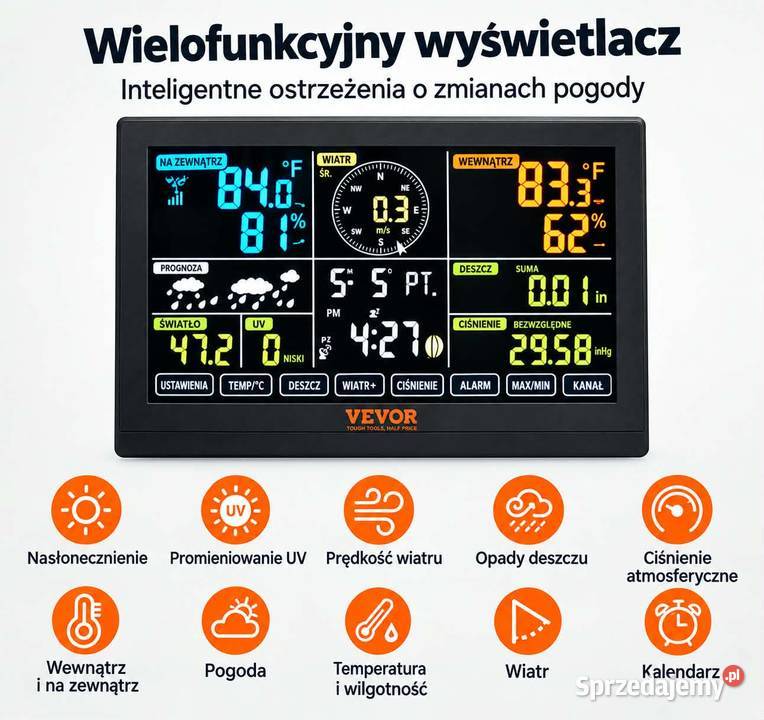 VEVORBezprzewodowa stacja pogodowa 7 w 1 świętokrzyskie