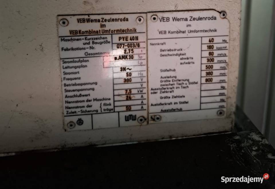 Prasa hydrauliczna PYE 40 N Lubicz Górny