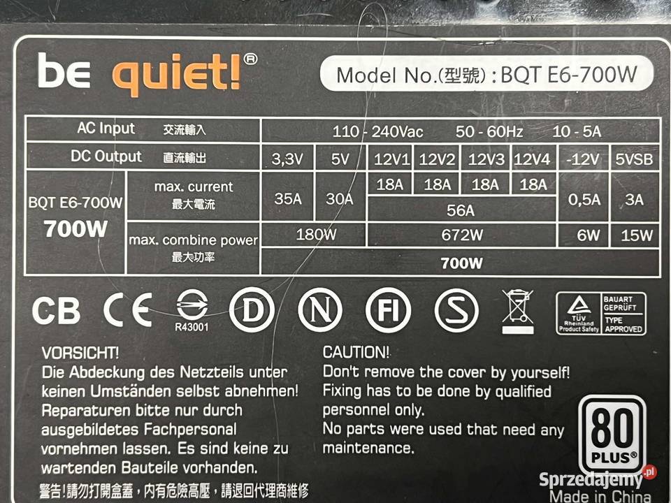 Zasilacz Be Quiet BQT E6700W 700W 80 PLUS Gliwice