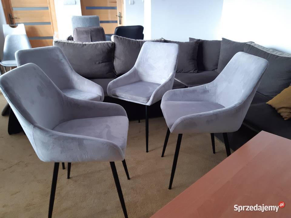 Krzesła welurowe szare glamour loft NOWE 39cm
