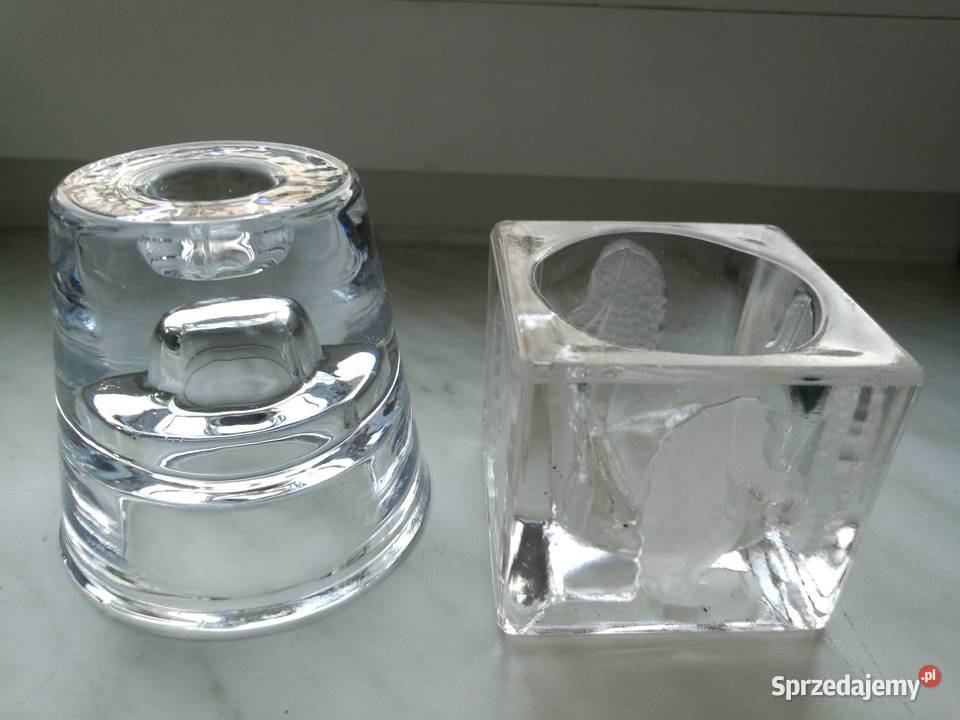 Dwa swieczniki ozdoby grube szkło Porcelana i szkło Choszczno sprzedam