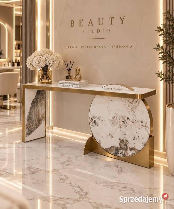 Konsola glamour złota Veyra 160 z dekoracyjnym Golkowice
