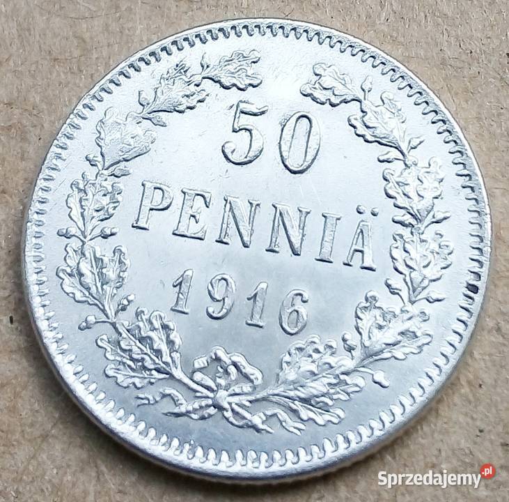 FINLANDIA50 PENNIA1916 rSREBRO 750 ŁADNA Numizmatyka Legionowo sprzedam