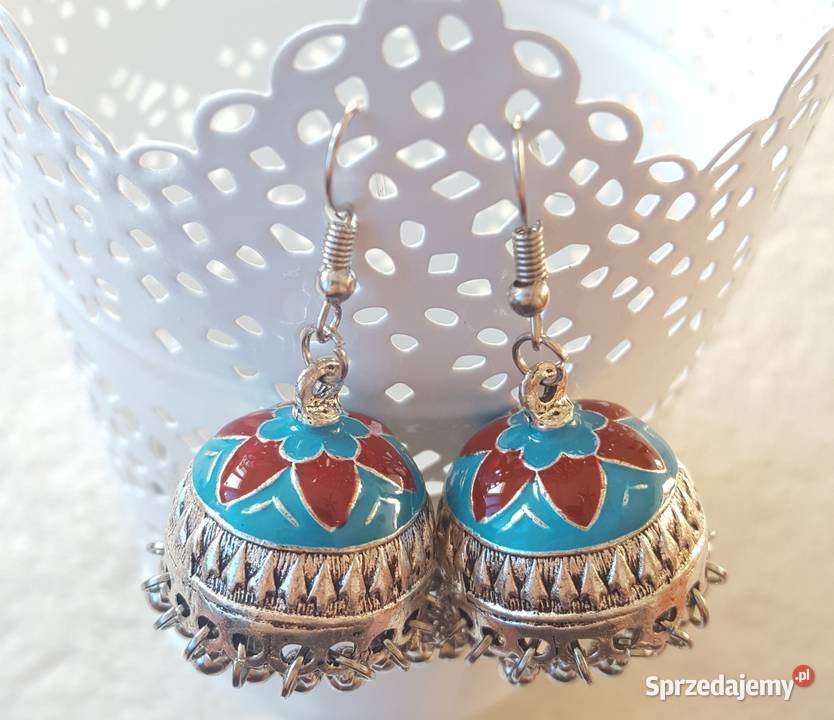 Nowe kolczyki indyjskie jhumki jhumka srebrny