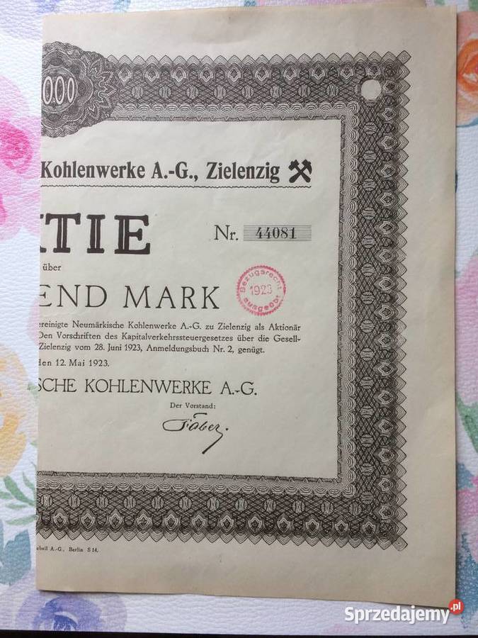 1221 SULĘCIN Niemieckie Papiery Wartościowe Szczecin