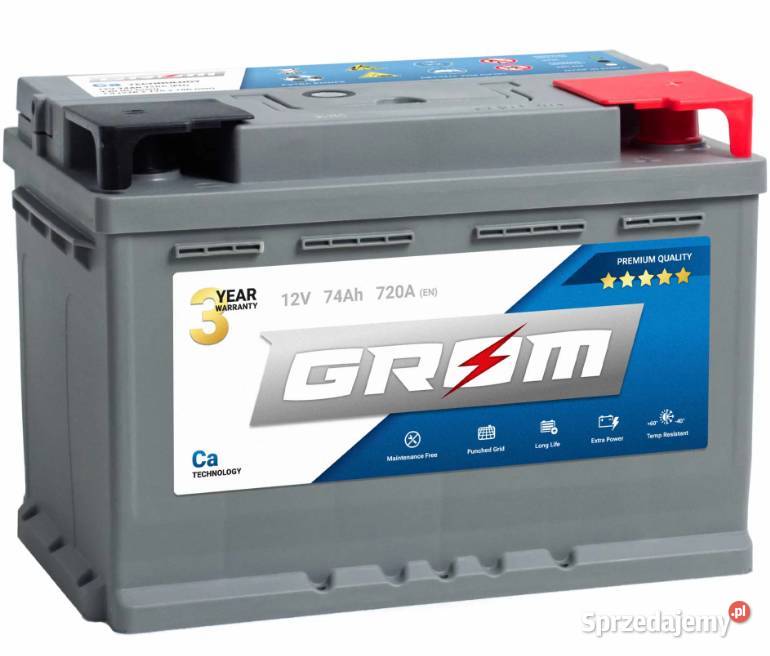 Akumulator GROM Premium 74Ah 720A EN DTR Prawy osobowe