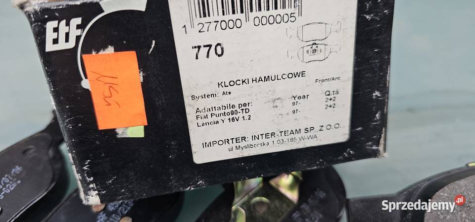 Klocki hamulcowe przód fiat punto 1997 lancia y Zbąszyń