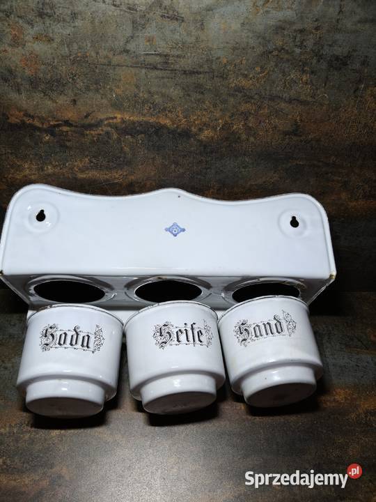 Zestaw kuchenny emaliowany Art Deco vintage PRL