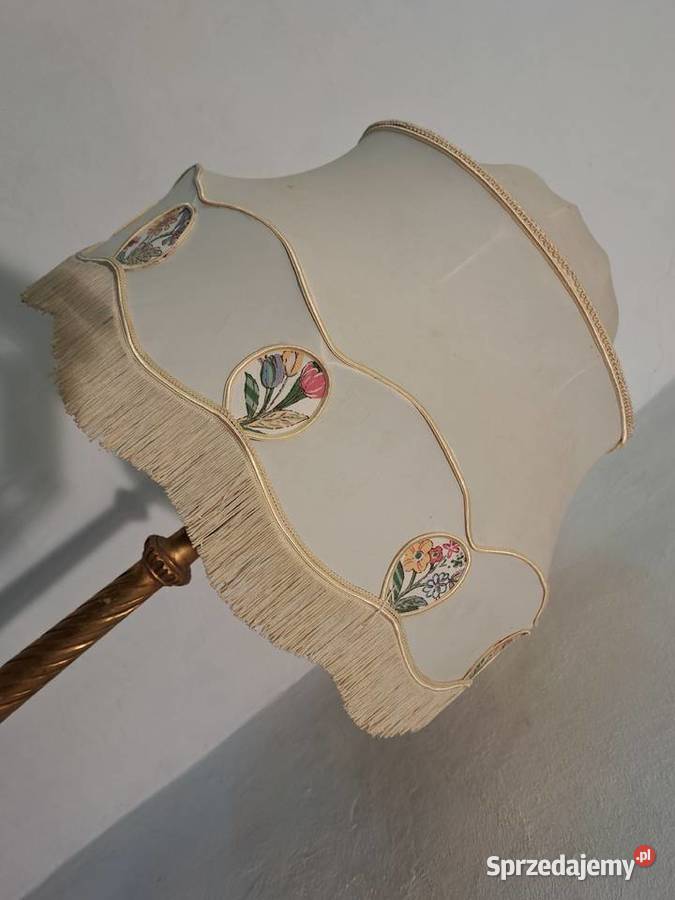 Lampa podłogowa drewniana złota abażur Olkusz