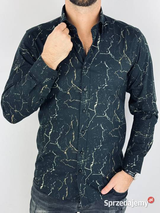 GIOVANNI PERA Koszula męska K020 Czarna złota żółty/złoty Ostrów Wielkopolski