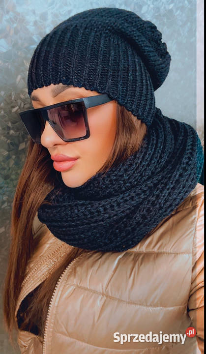 Zjawiskowy zestaw czapka plus komin 100 wełna Nakrycia głowy Łódź sprzedam