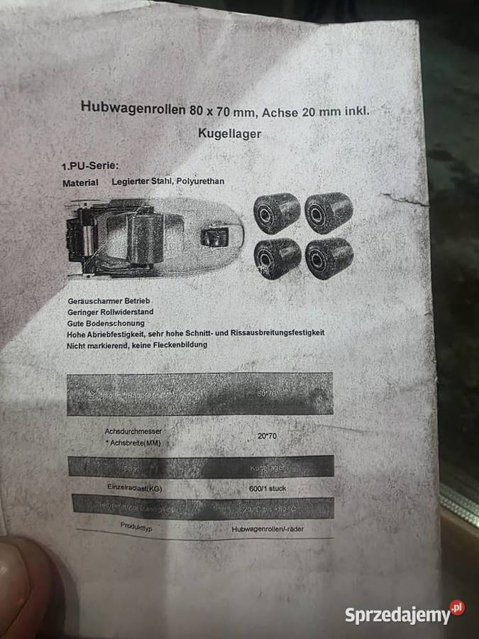 Zestaw 4 rolek do paleciaka 80x70 mm poliuretan Budowa Sandomierz sprzedam