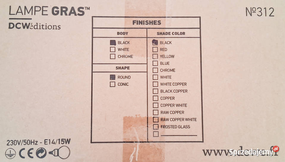 Lampa Sufitowa Czarna Matowa DCW Gras No 312 Częstochowa