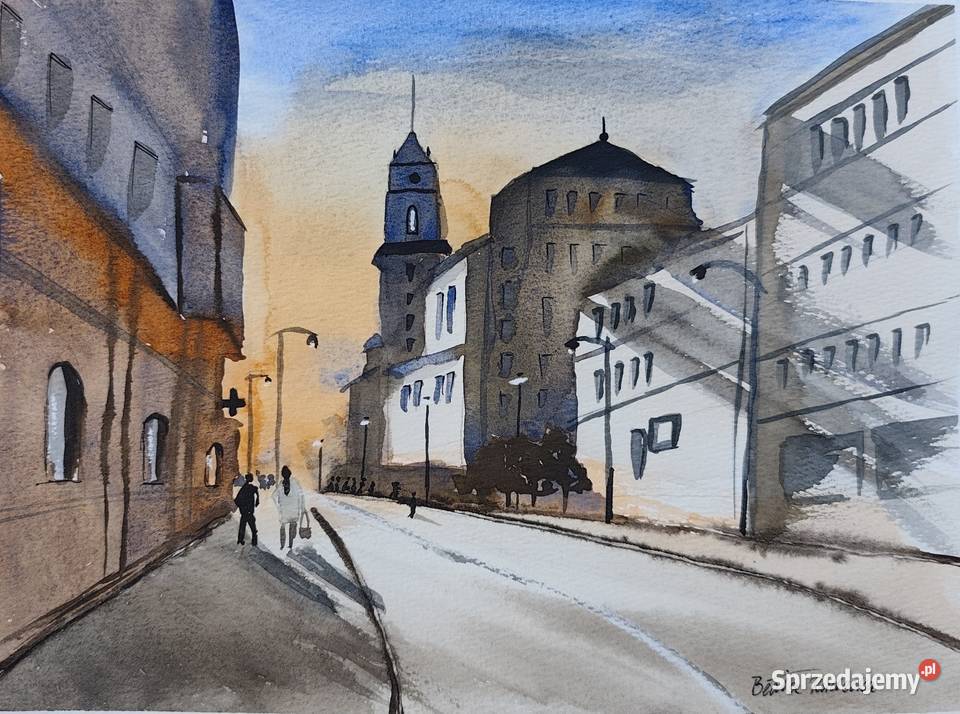 Akwarela Akwarelka Obraz pt Uliczka Łódź